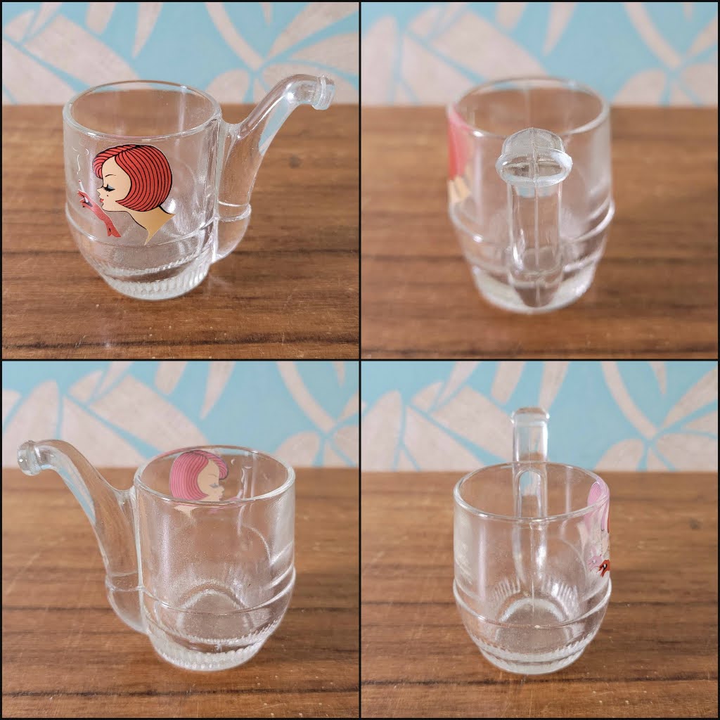 Set of rare 1960s Italian novelty pipe-shaped shot glasses with original packaging