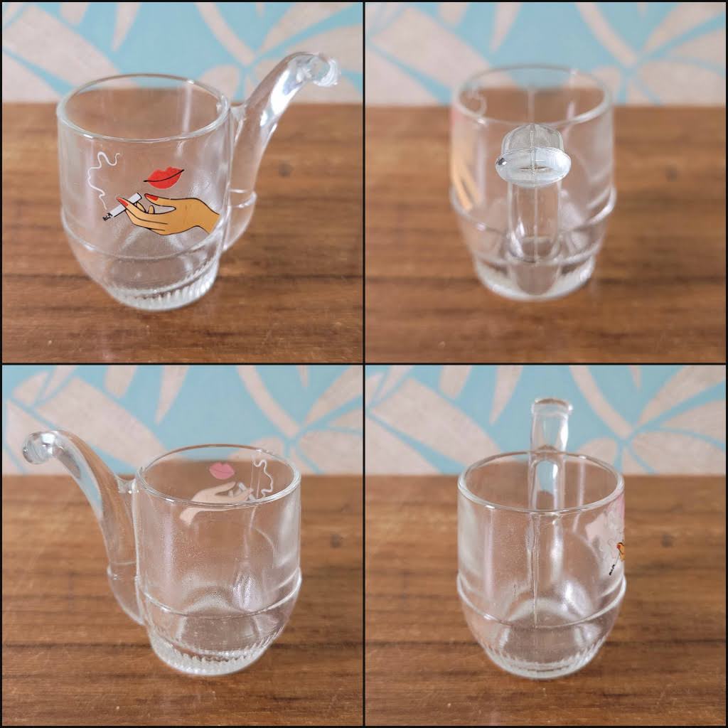 Set of rare 1960s Italian novelty pipe-shaped shot glasses with original packaging