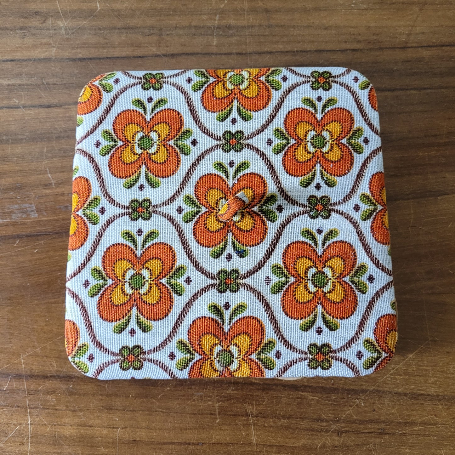 1970s floral print wicker napkin basket, made in Western Germany