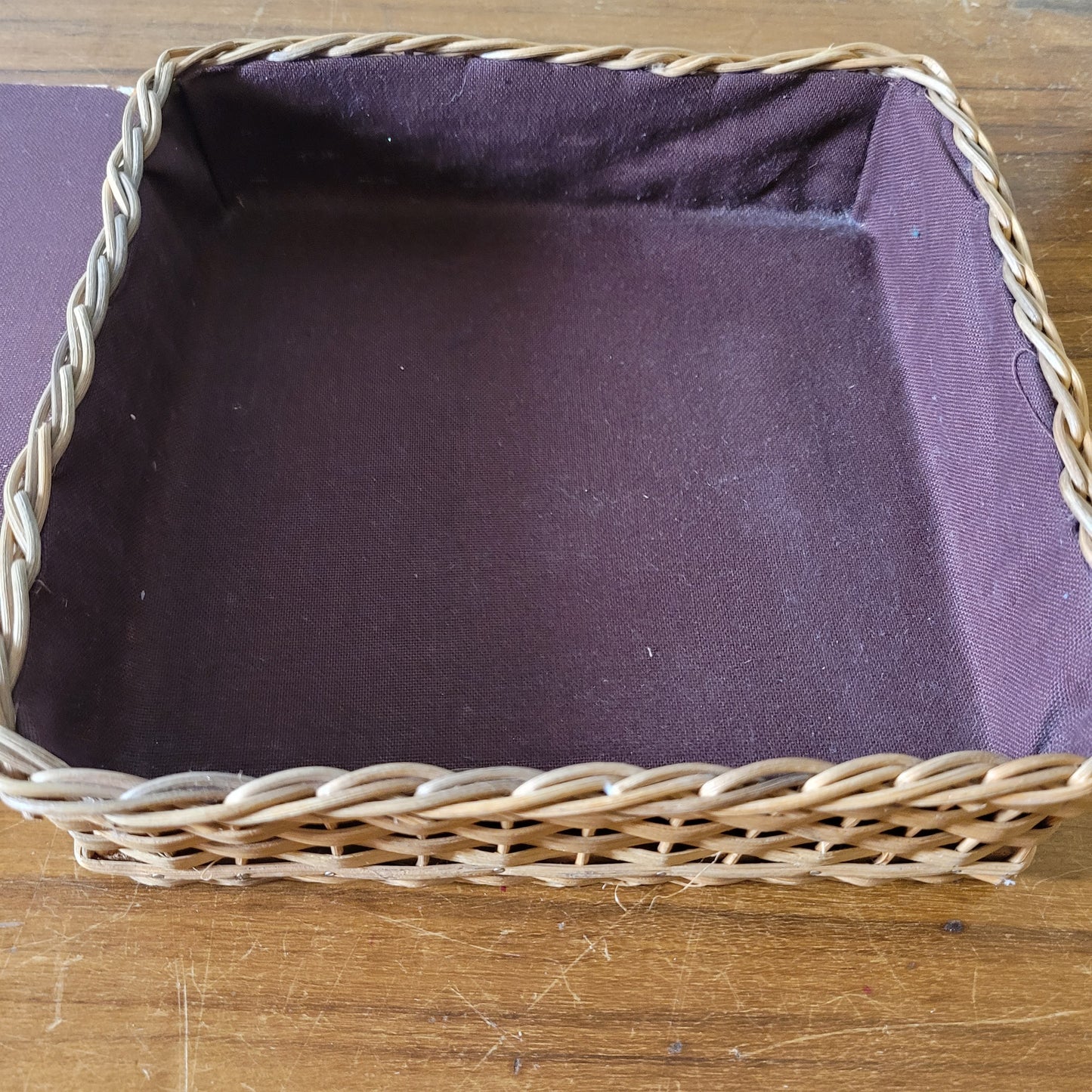 1970s floral print wicker napkin basket, made in Western Germany