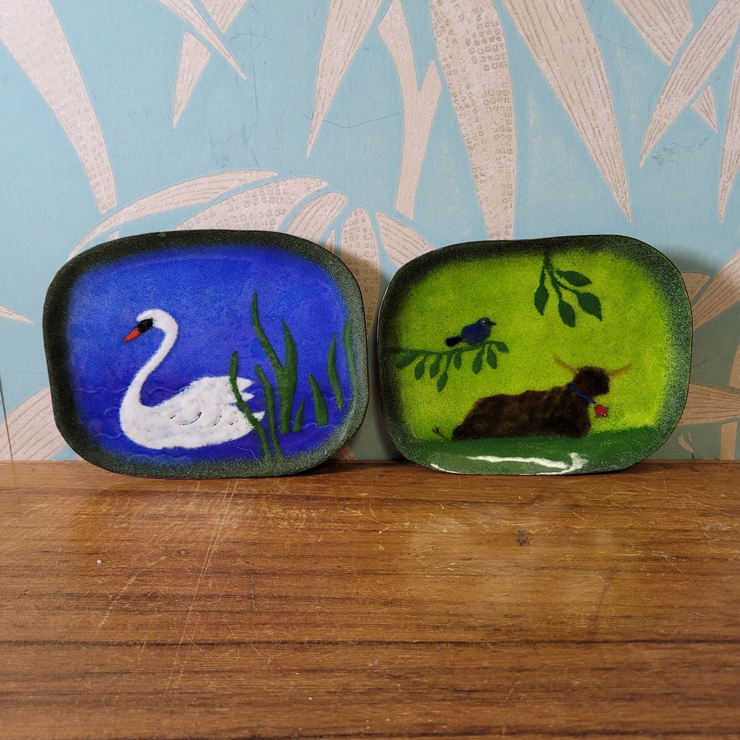 Two collectable enamelled copper plaques, designed & hand-wrought by Patsy Lawlor