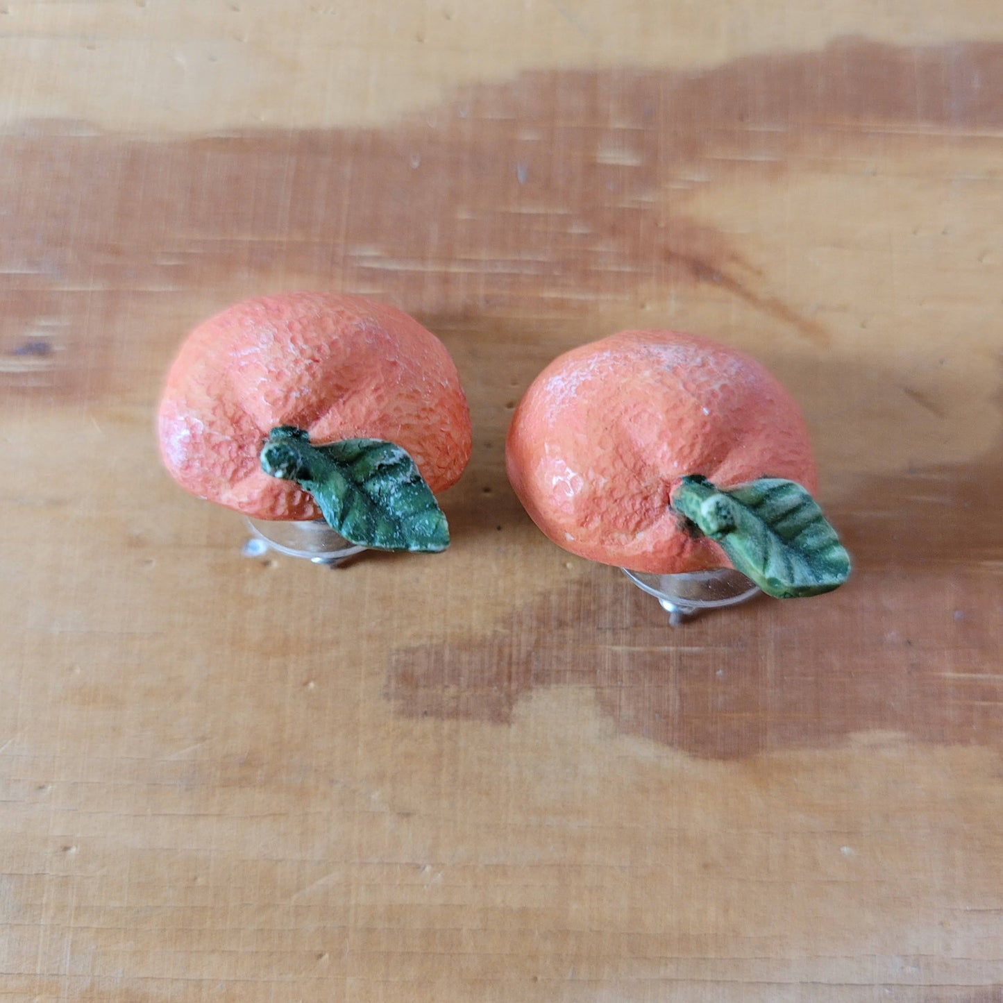 1950s American three dimensional resin orange fruit earrings