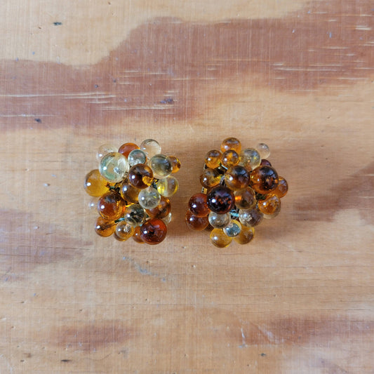 1950s amber-coloured glass cluster beaded clip-on earrings