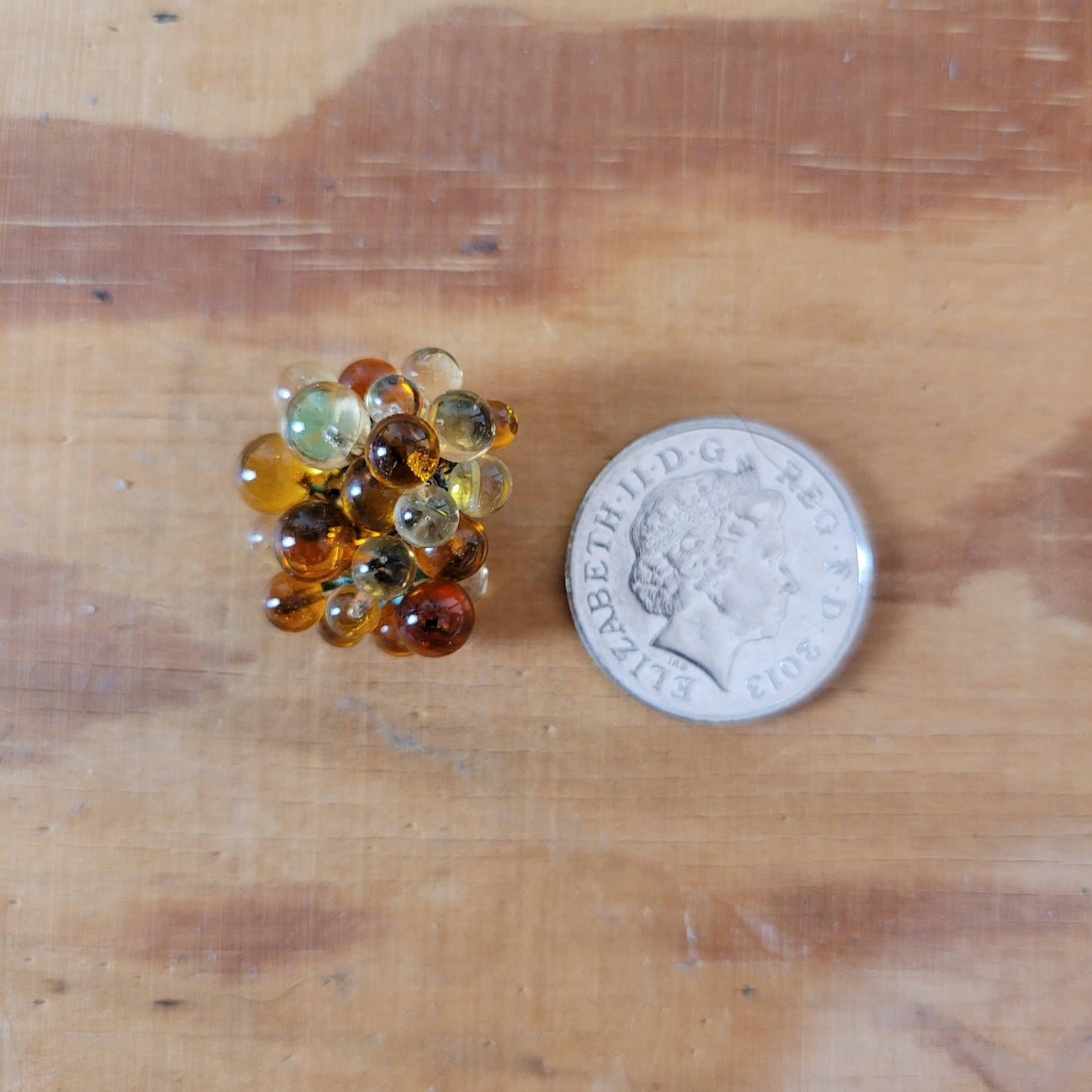 1950s amber-coloured glass cluster beaded clip-on earrings