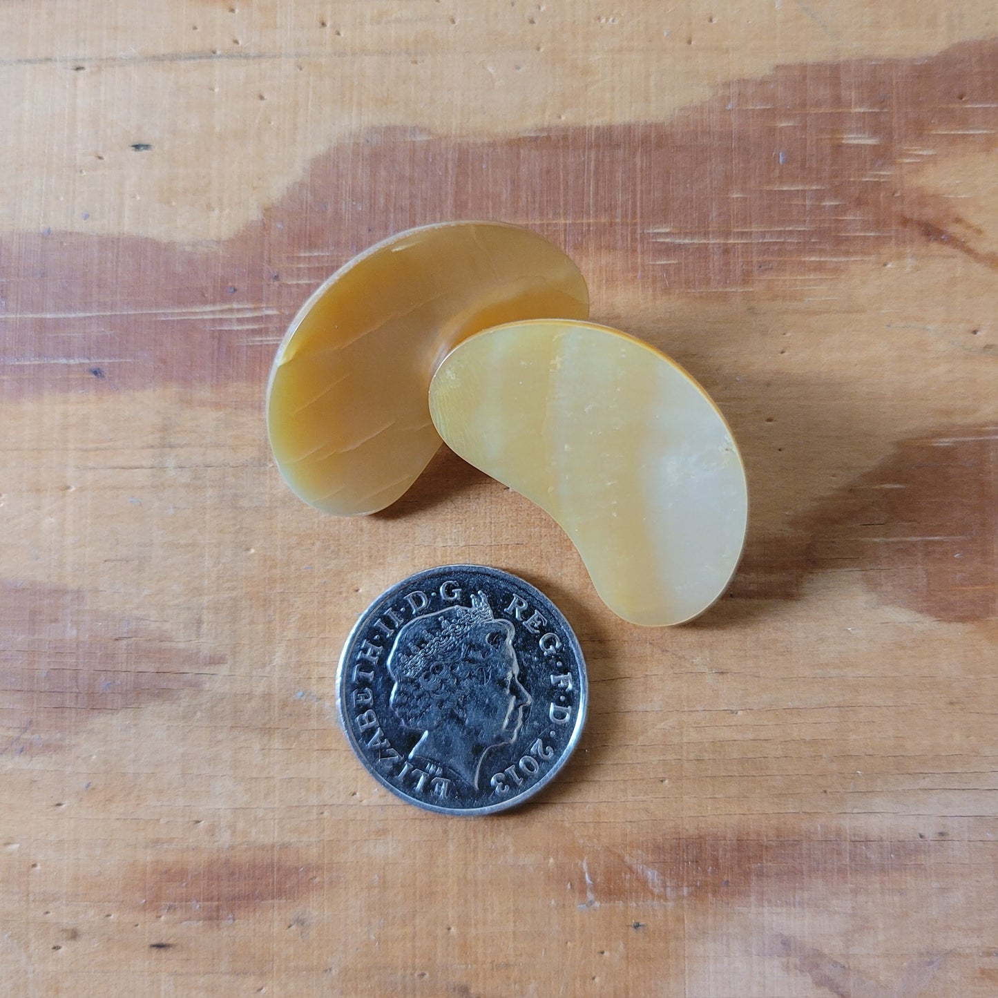Large 1960s mother of pearl kidney bean shaped flat clip-on earrings