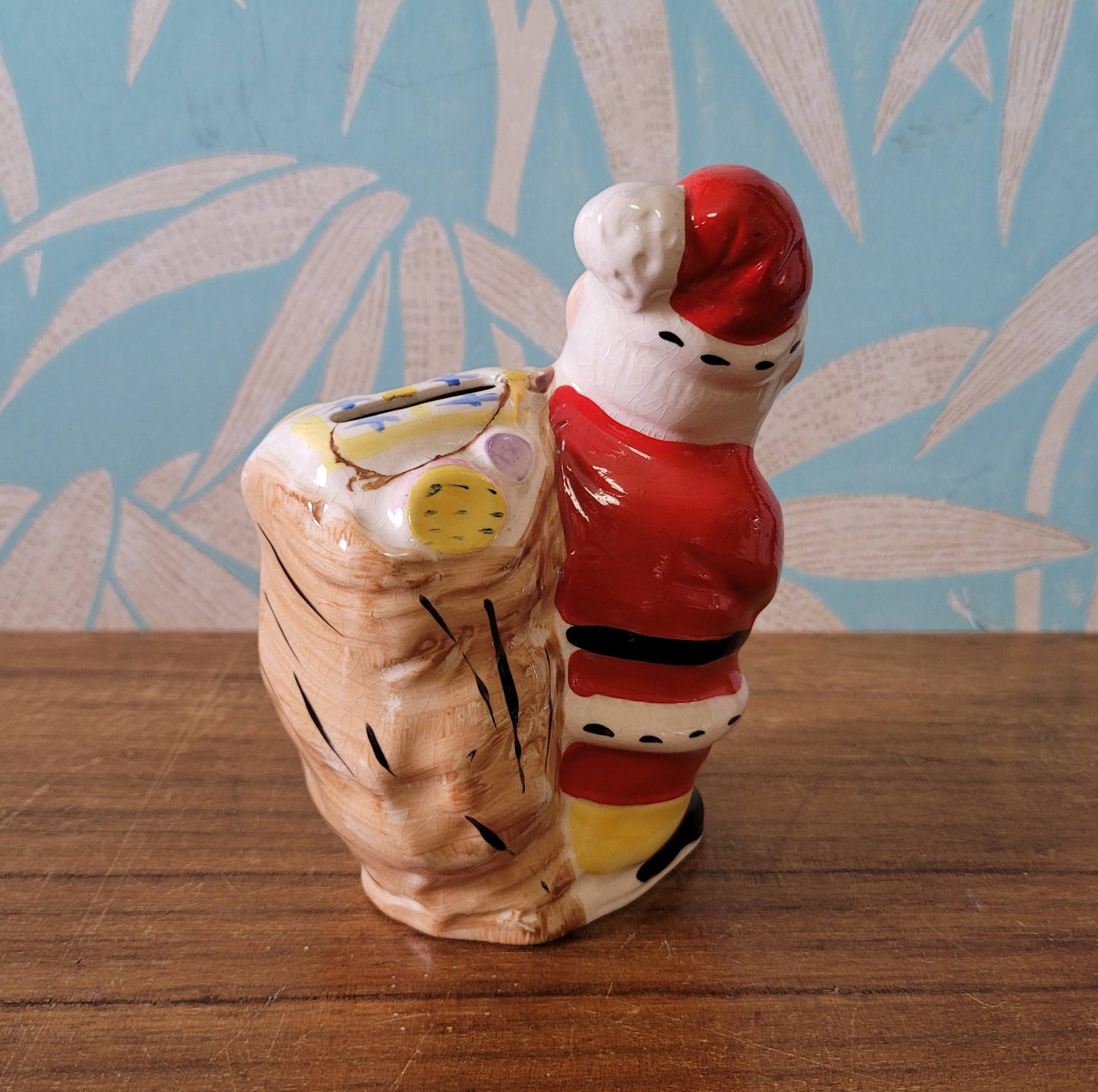 Vintage ceramic santa with toy sack money box