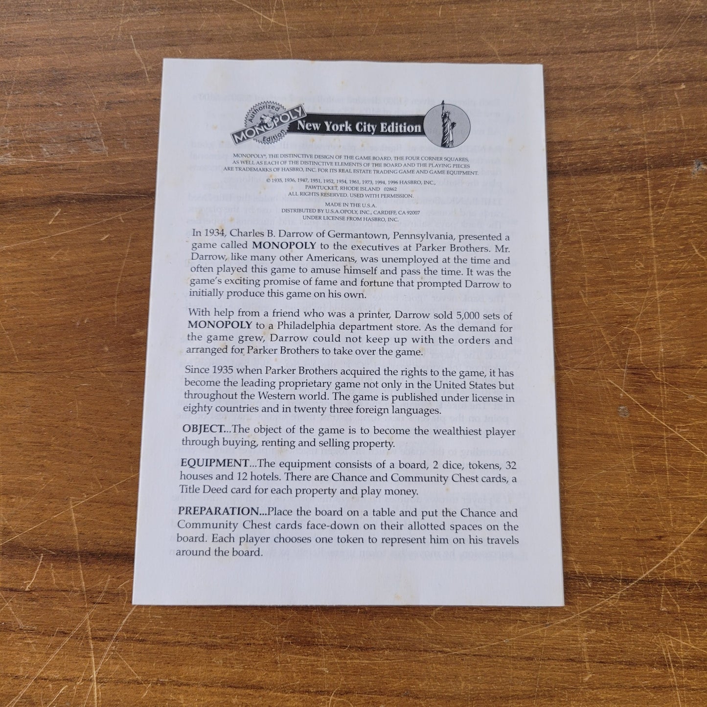 1996 Monopoly New York City Edition Real Estate trading game (complete)