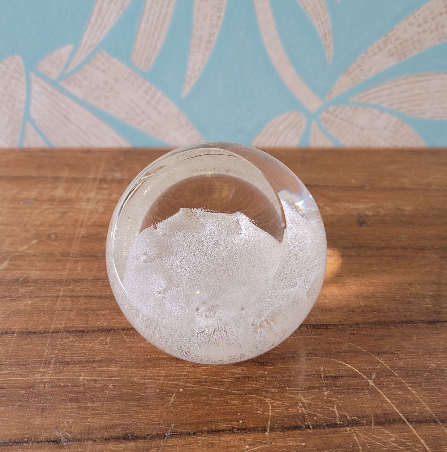 Collectable vintage Caithness Glass CIIG white/clear paperweight with smooth faceted edge