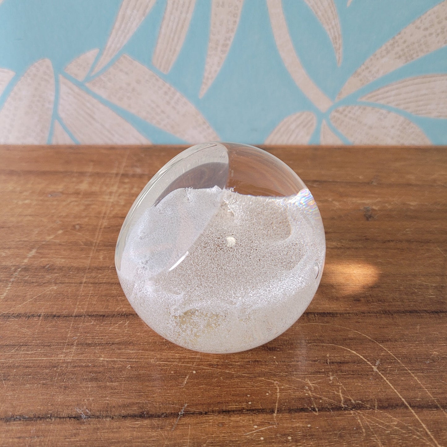 Collectable vintage Caithness Glass CIIG white/clear paperweight with smooth faceted edge
