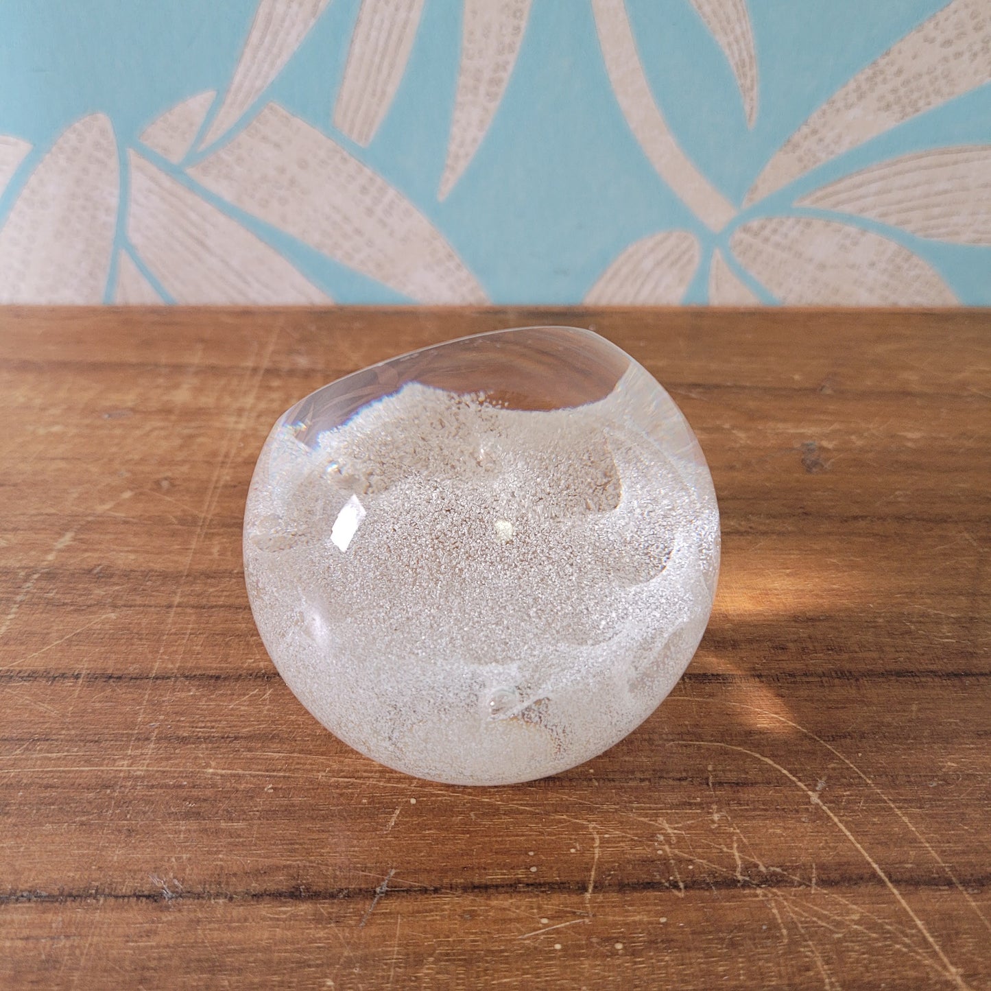 Collectable vintage Caithness Glass CIIG white/clear paperweight with smooth faceted edge