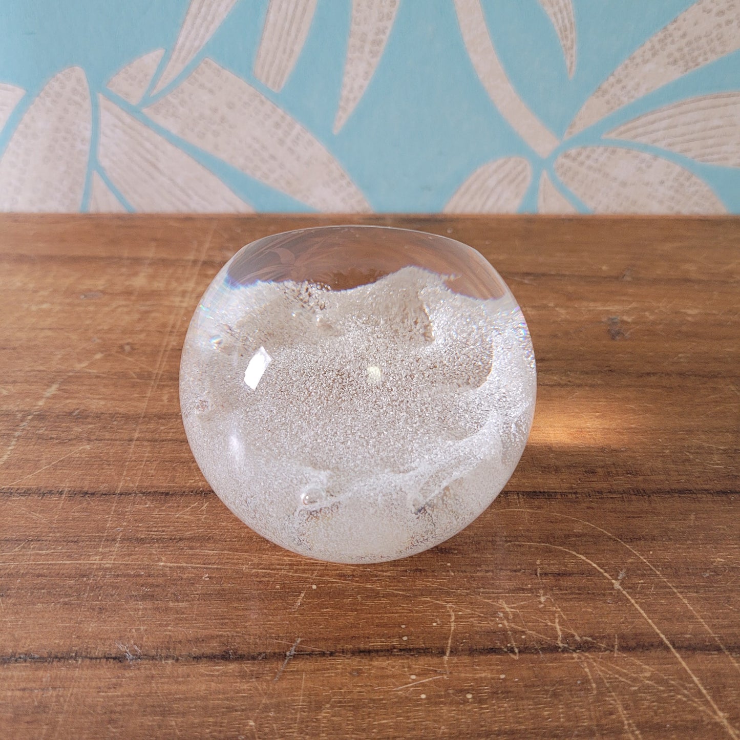Collectable vintage Caithness Glass CIIG white/clear paperweight with smooth faceted edge