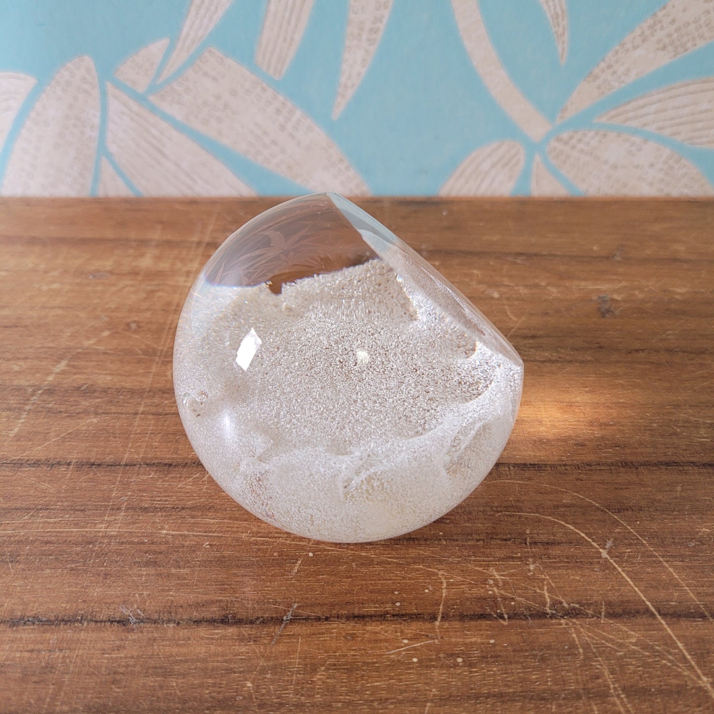 Collectable vintage Caithness Glass CIIG white/clear paperweight with smooth faceted edge
