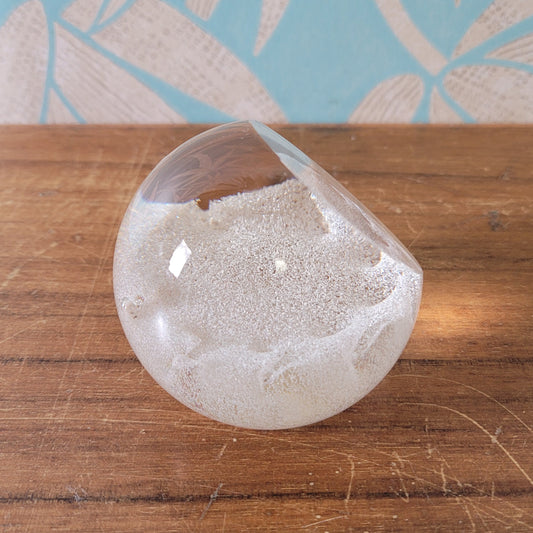 1970s/80s Caithness Glass CIIG white and clear paperweight with faceted edge
