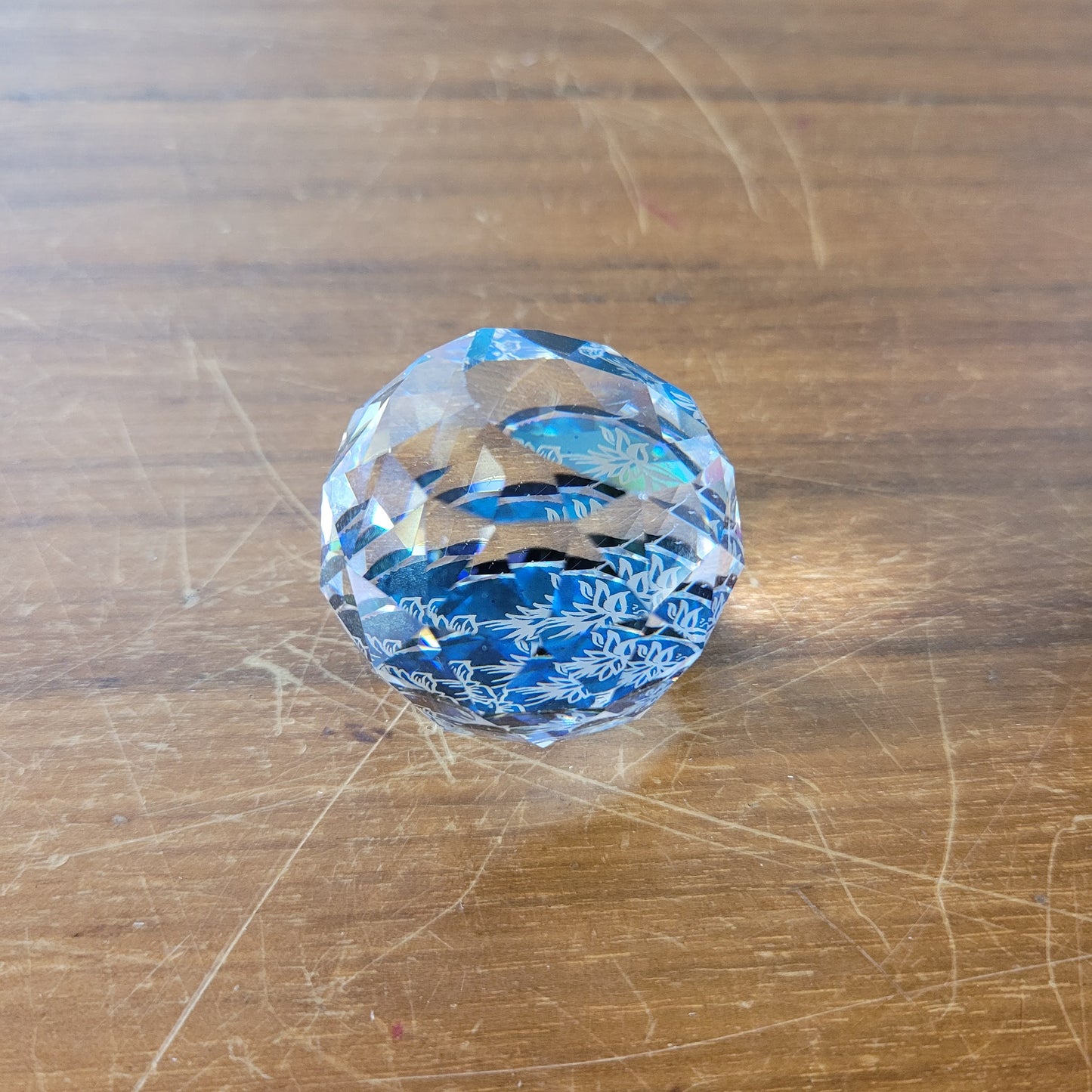 Vintage miniature Swarovski crystal Edelweiss flower round faceted glass paperweight