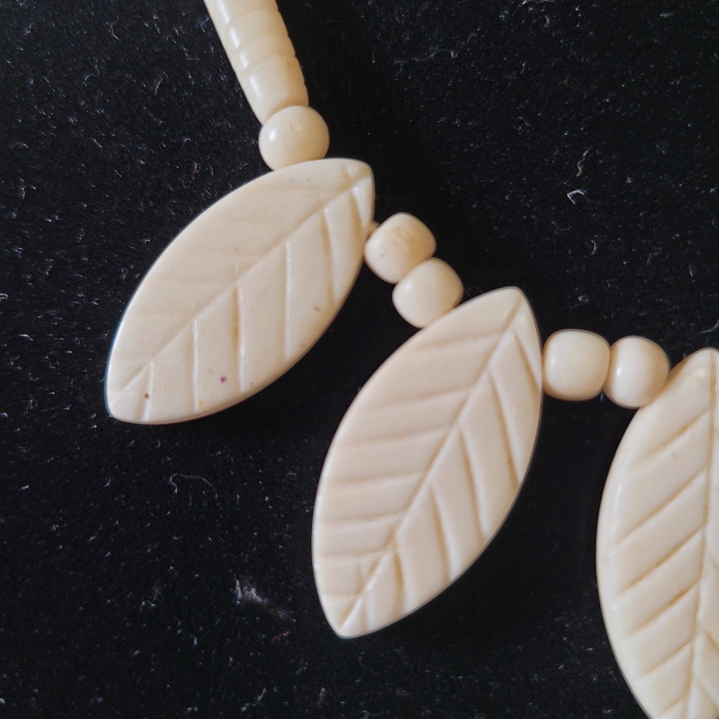 1960s cream carved bone leaf drop necklace