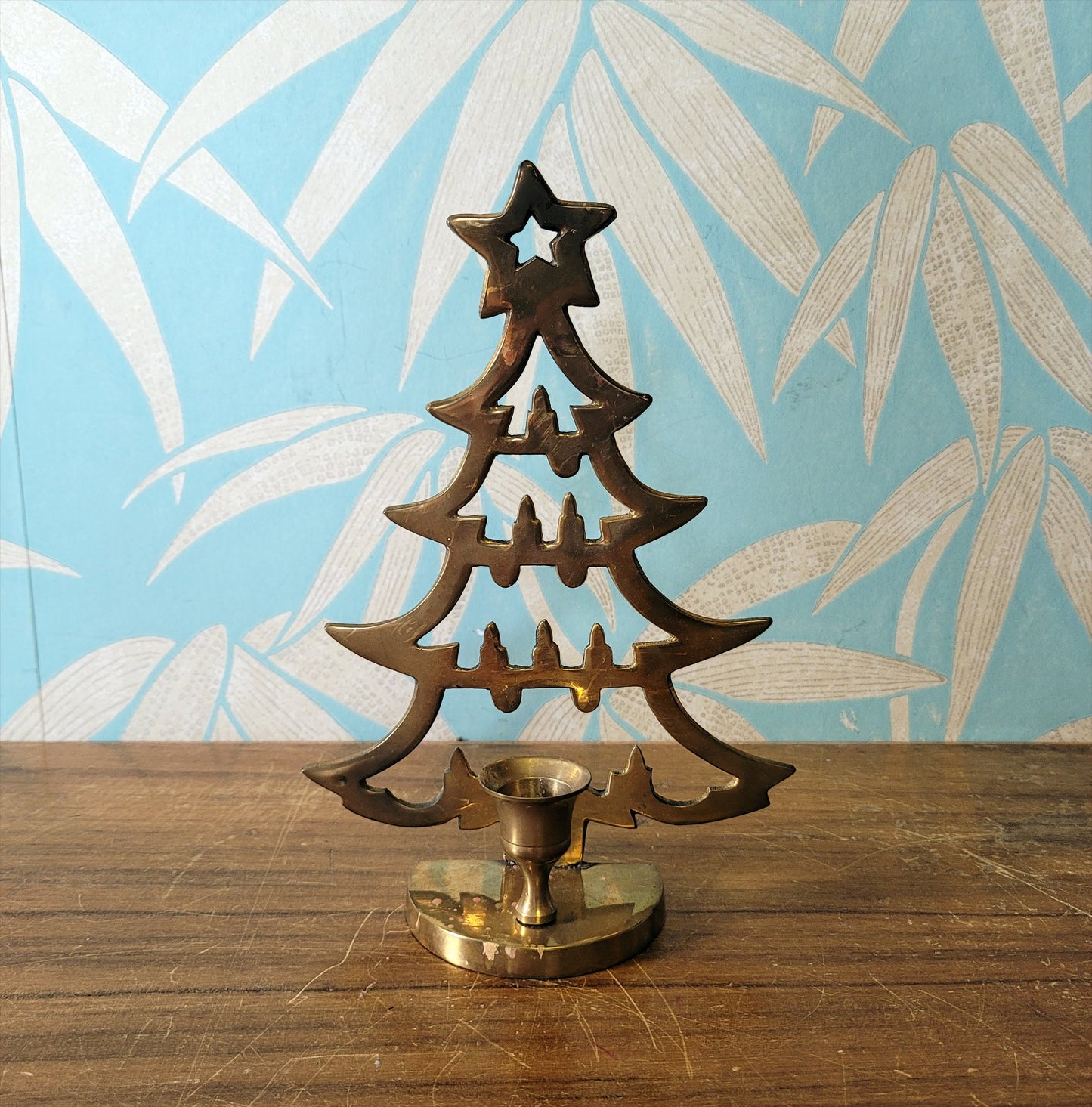 Vintage brass christmas tree candle holder