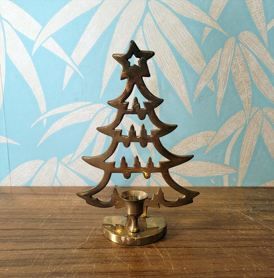 Vintage brass christmas tree candle holder