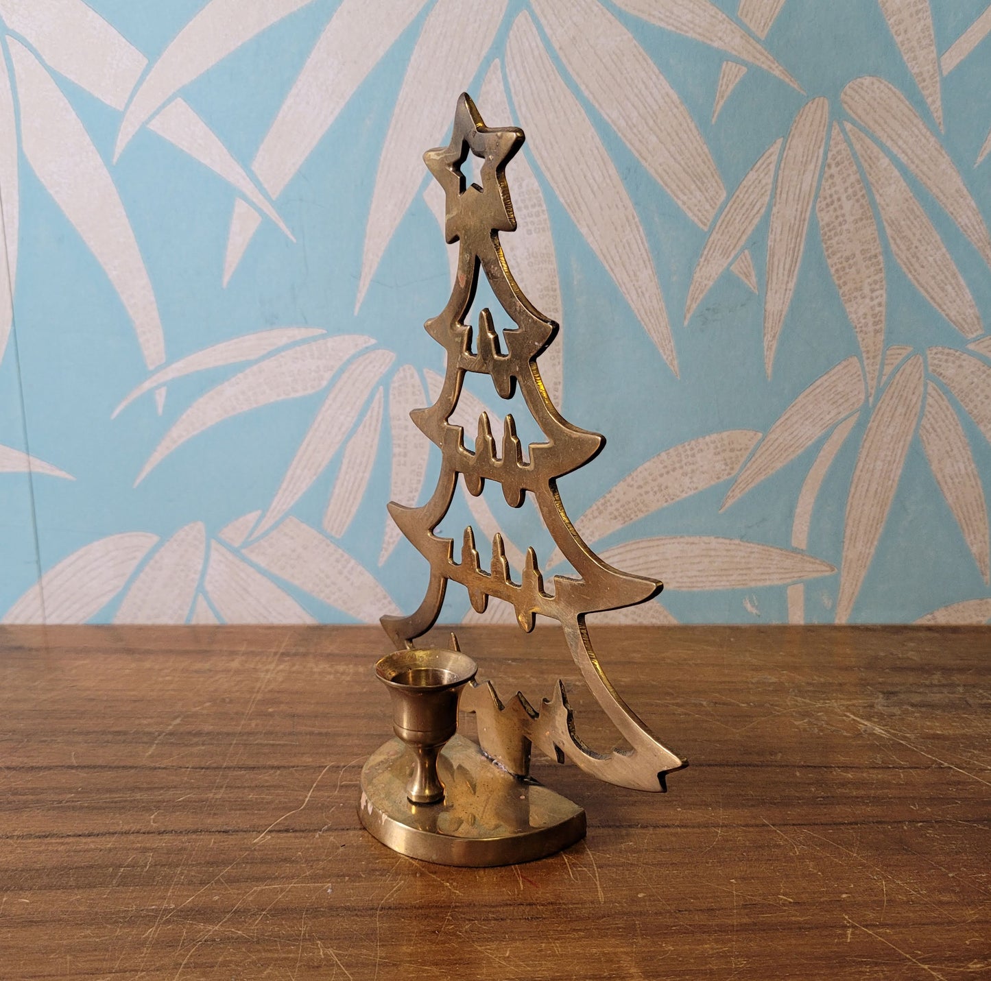Vintage brass christmas tree candle holder