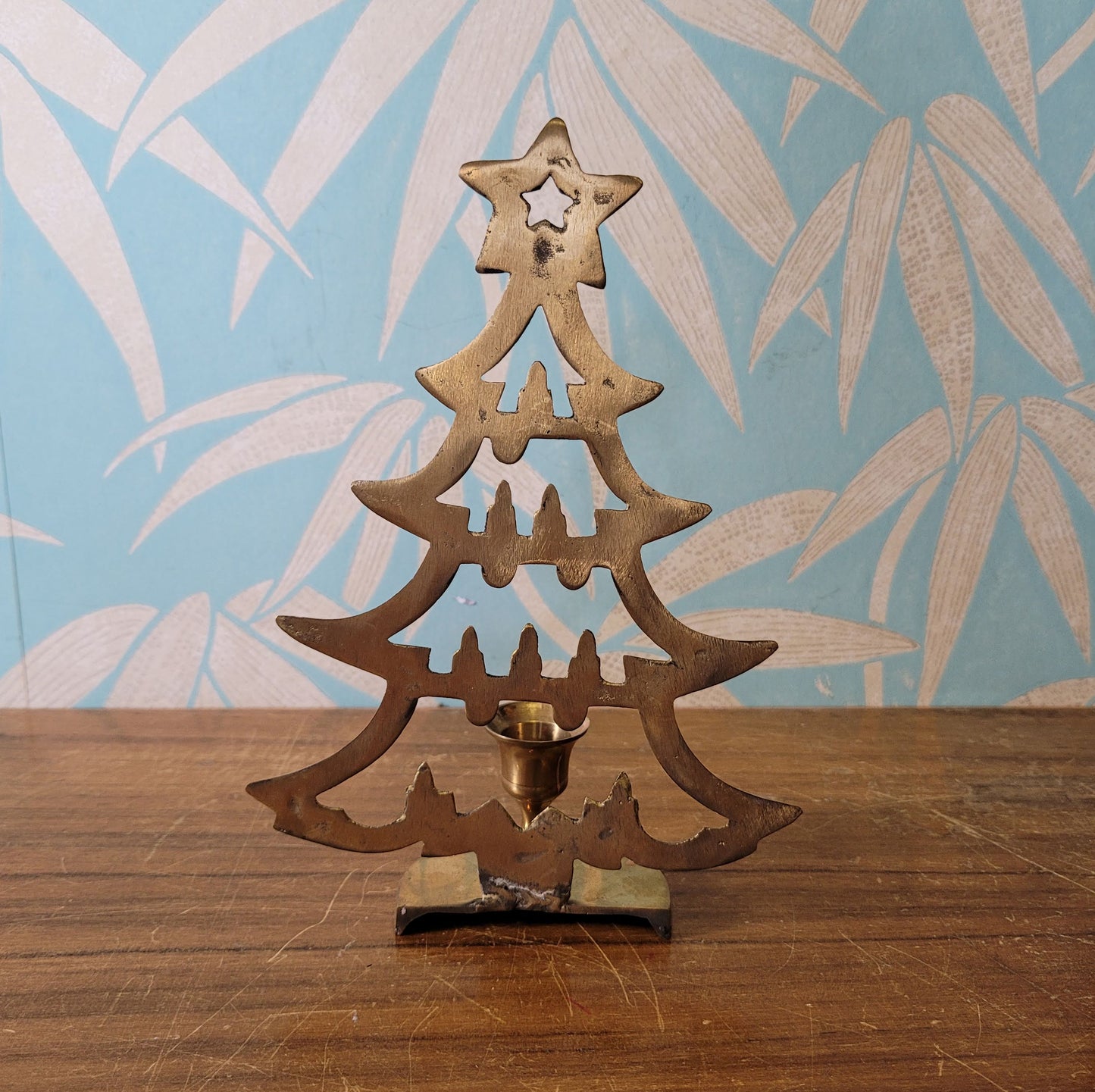 Vintage brass christmas tree candle holder