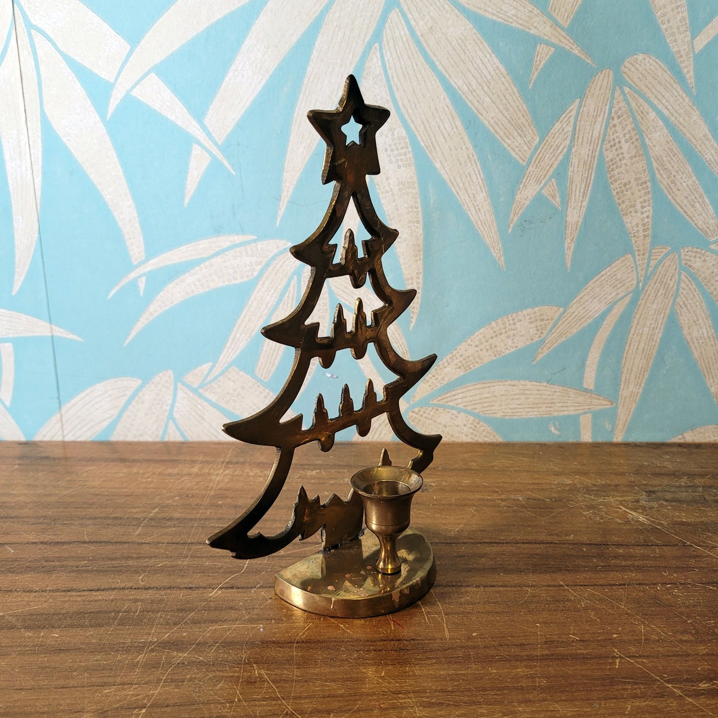 Vintage brass christmas tree candle holder