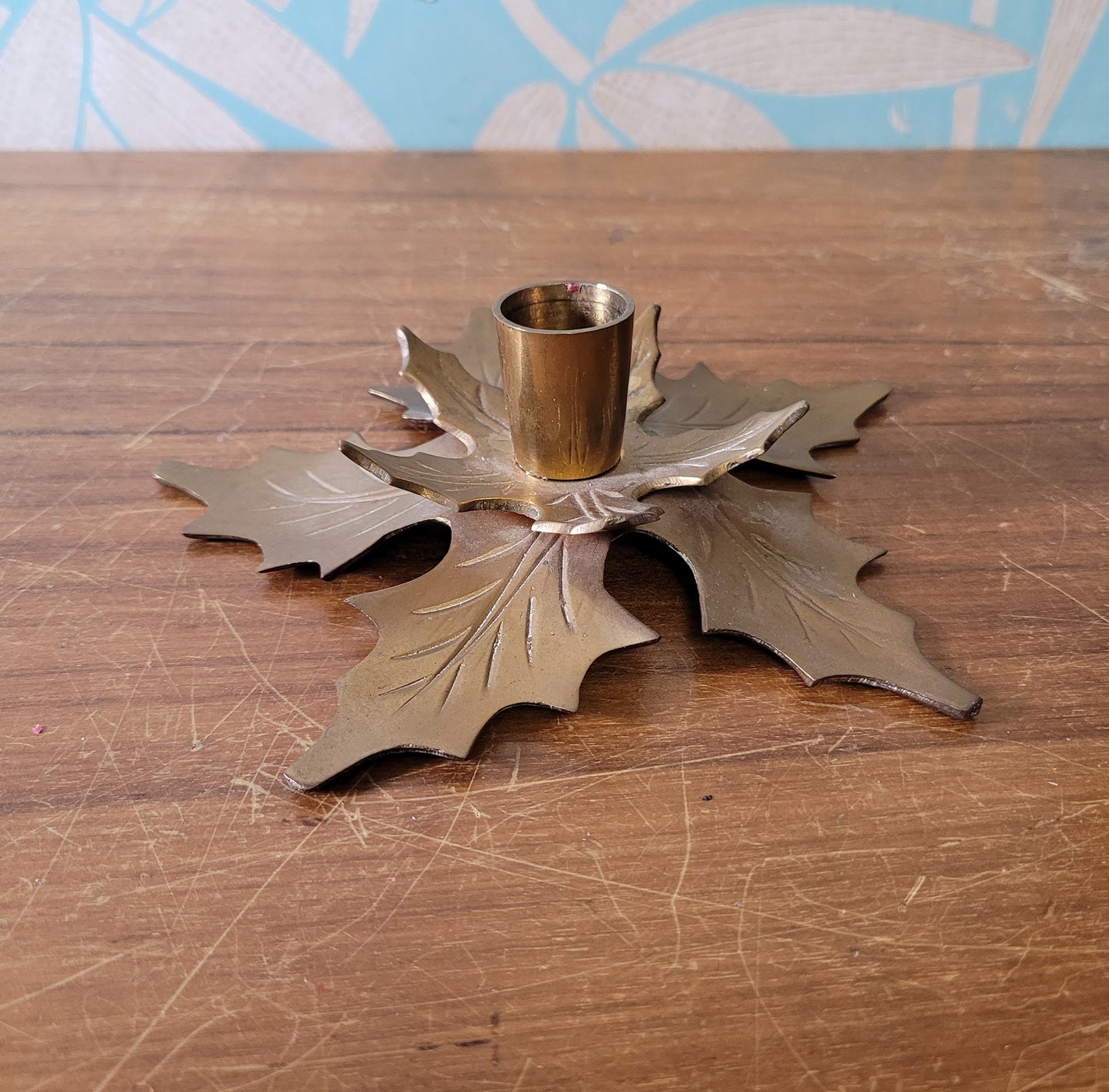 Pair of vintage brass poinsettia candle holders