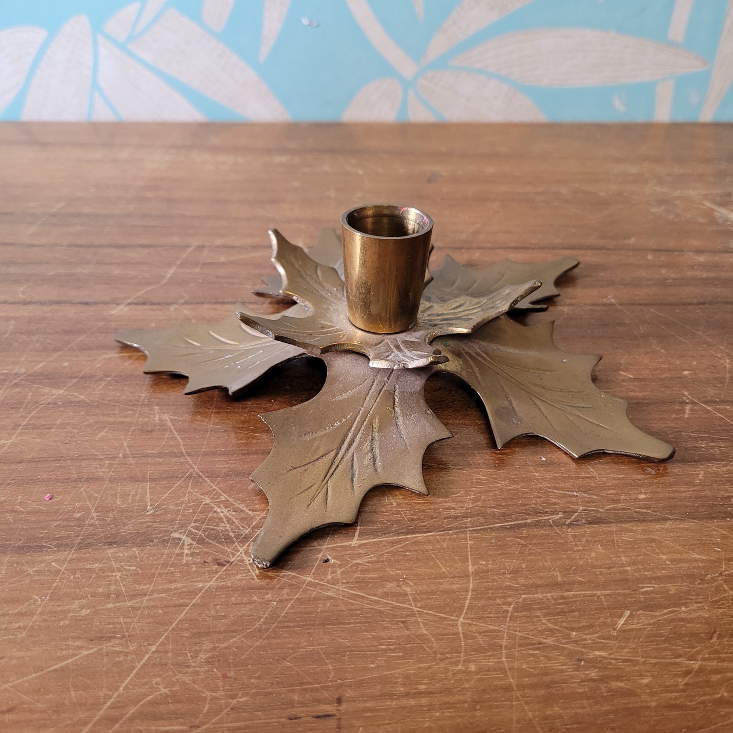 Pair of vintage brass poinsettia candle holders
