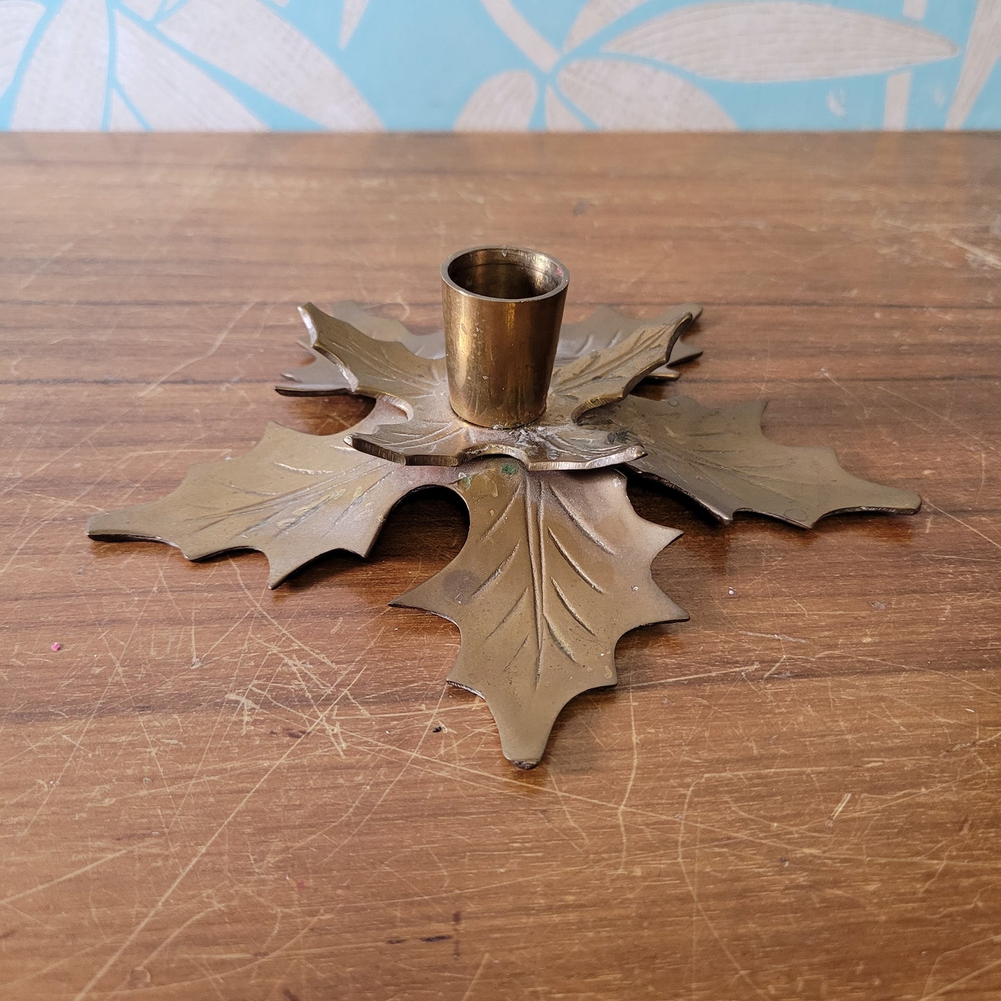 Pair of vintage brass poinsettia candle holders