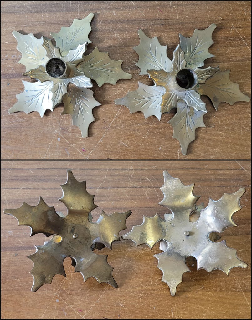Pair of vintage brass poinsettia candle holders