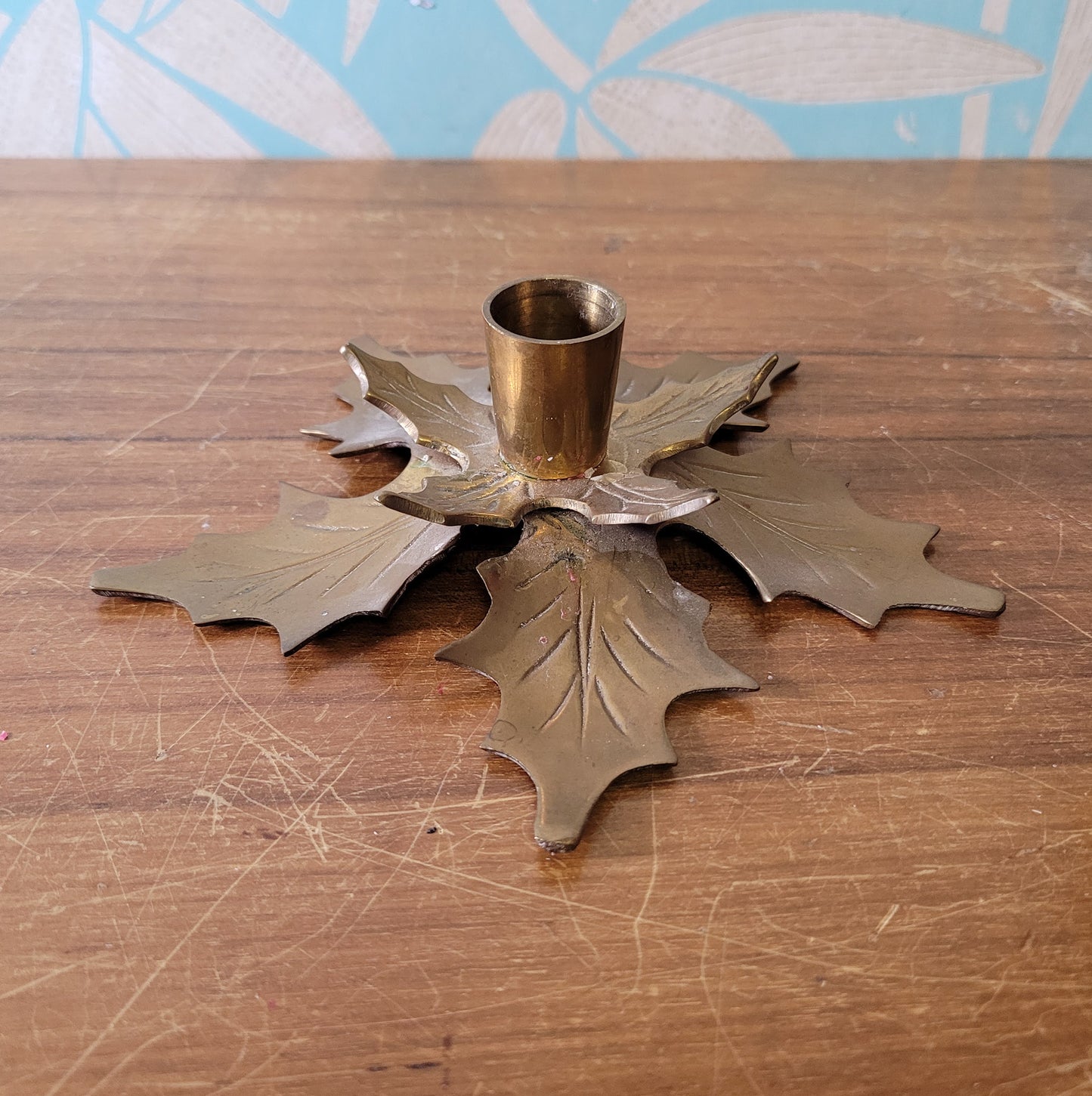 Pair of vintage brass poinsettia candle holders