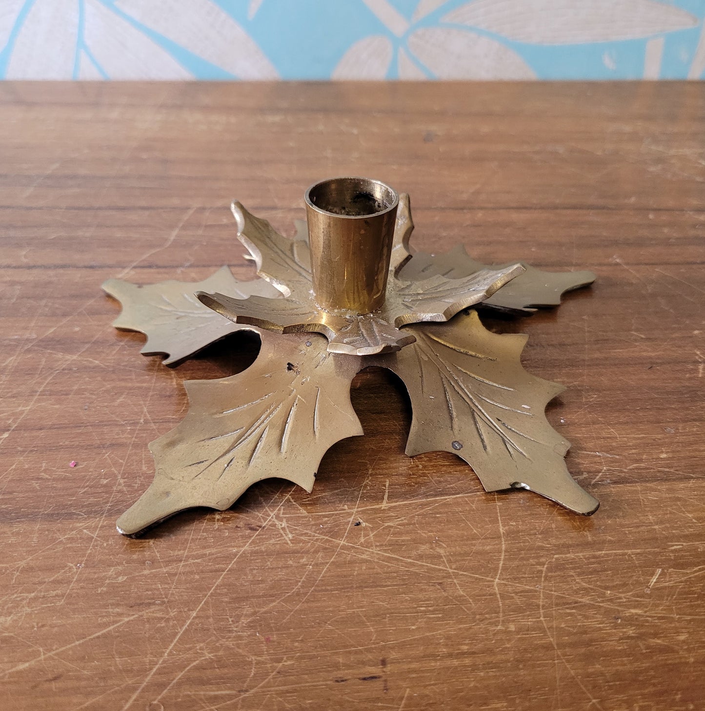 Pair of vintage brass poinsettia candle holders