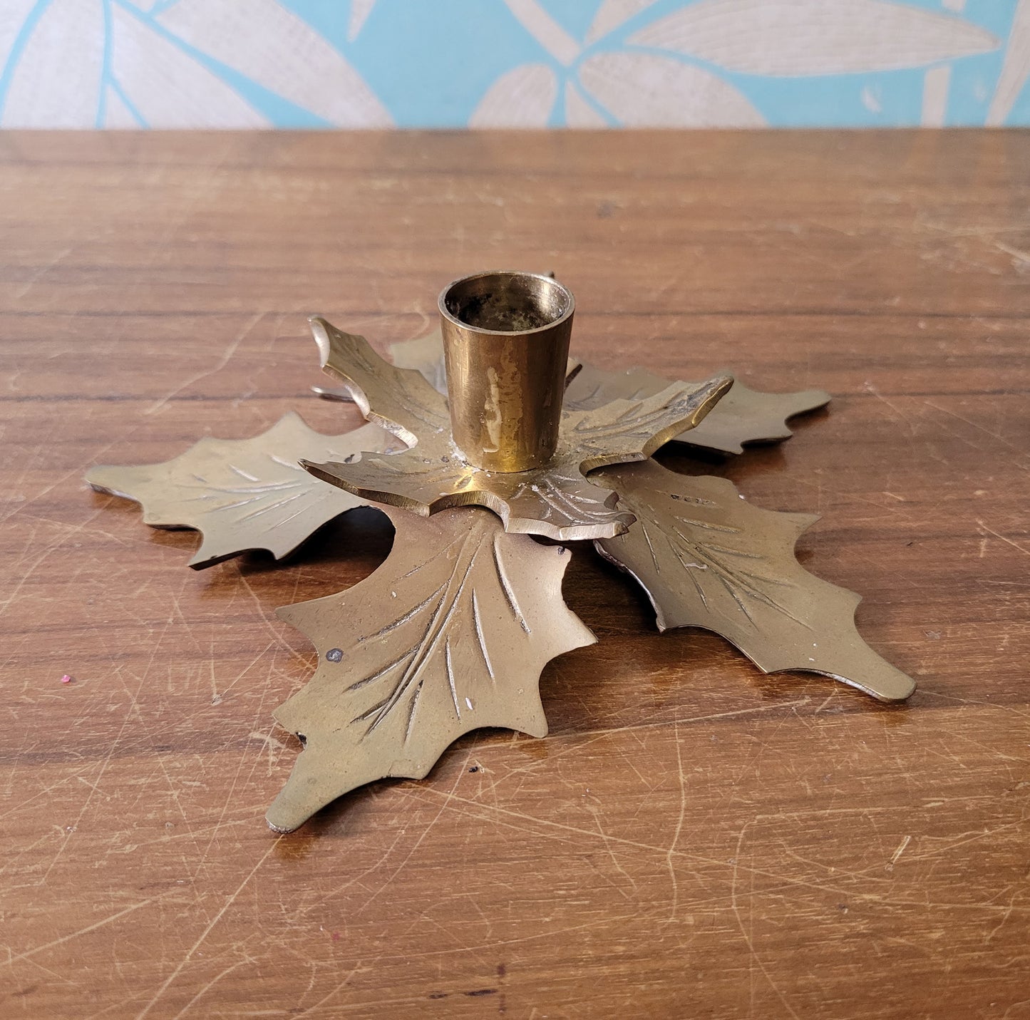 Pair of vintage brass poinsettia candle holders
