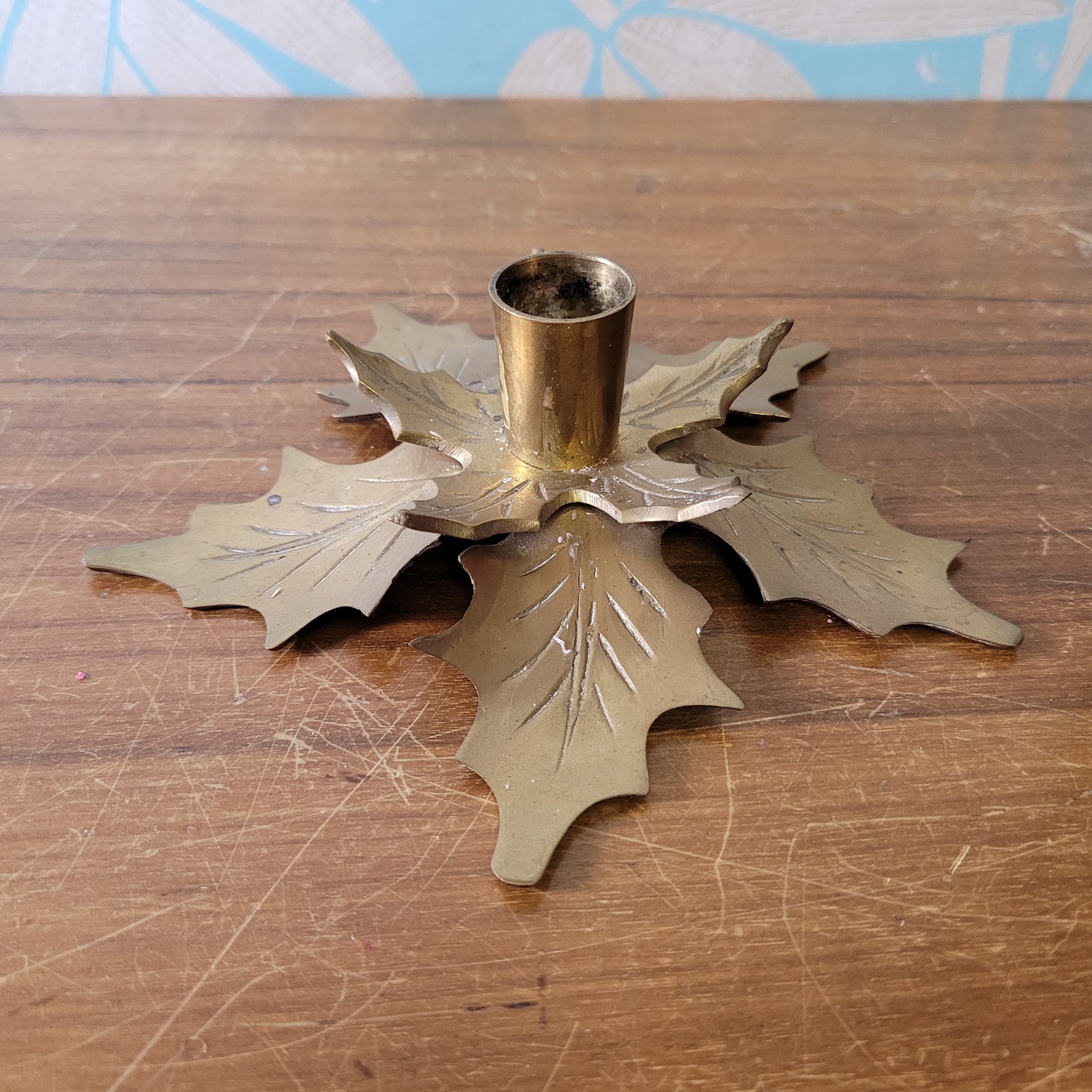 Pair of vintage brass poinsettia candle holders