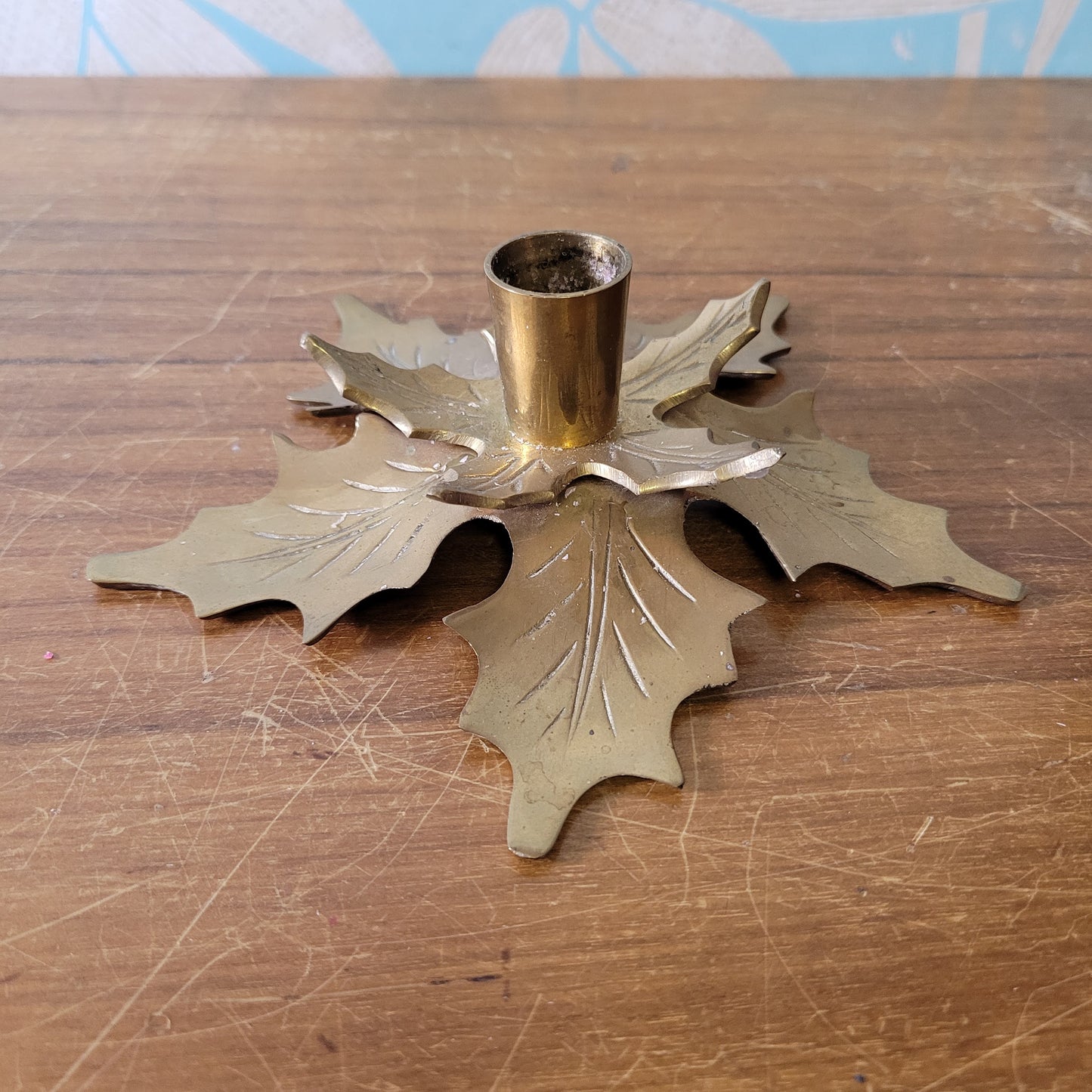 Pair of vintage brass poinsettia candle holders