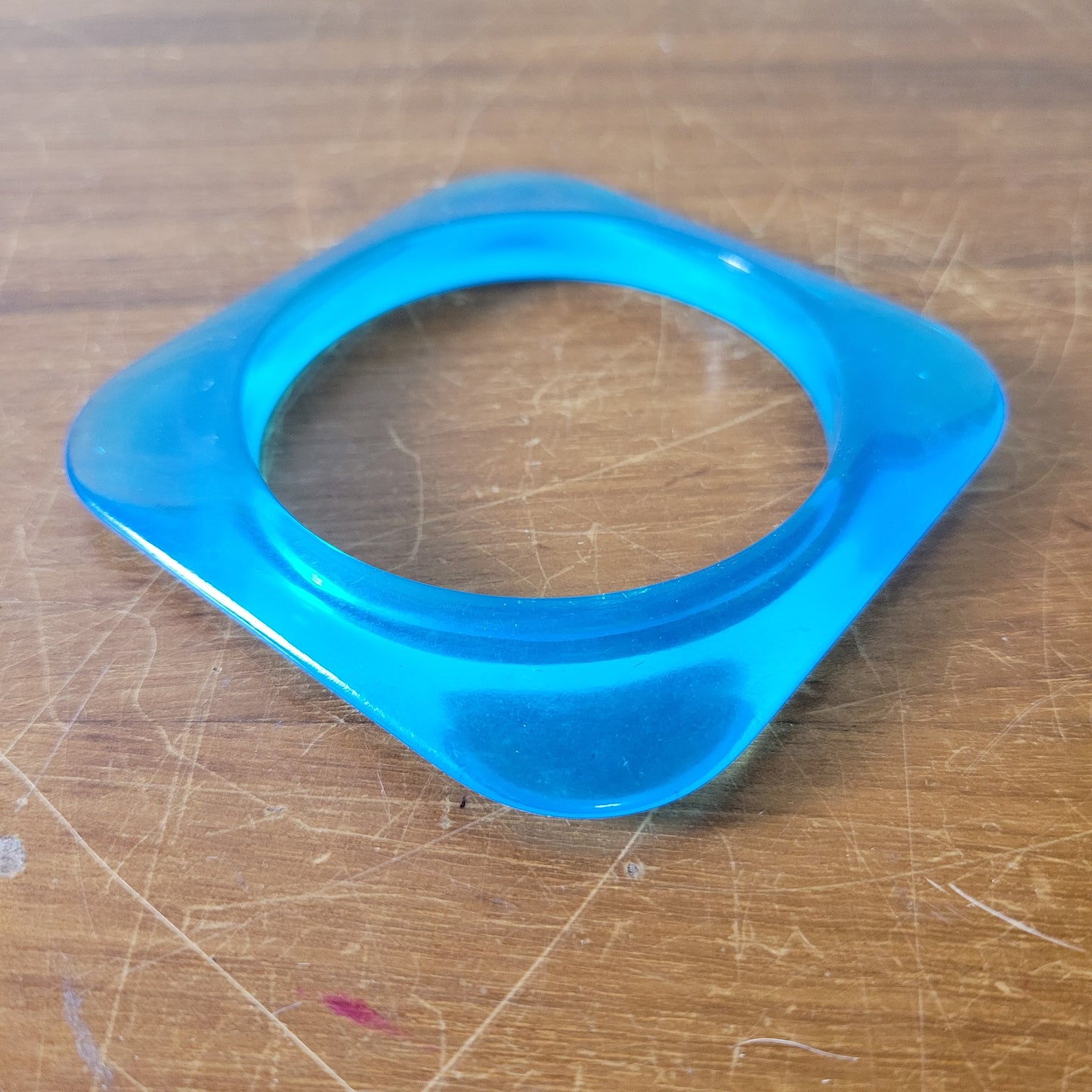 Pair of vintage translucent blue acrylic geometric square bangles