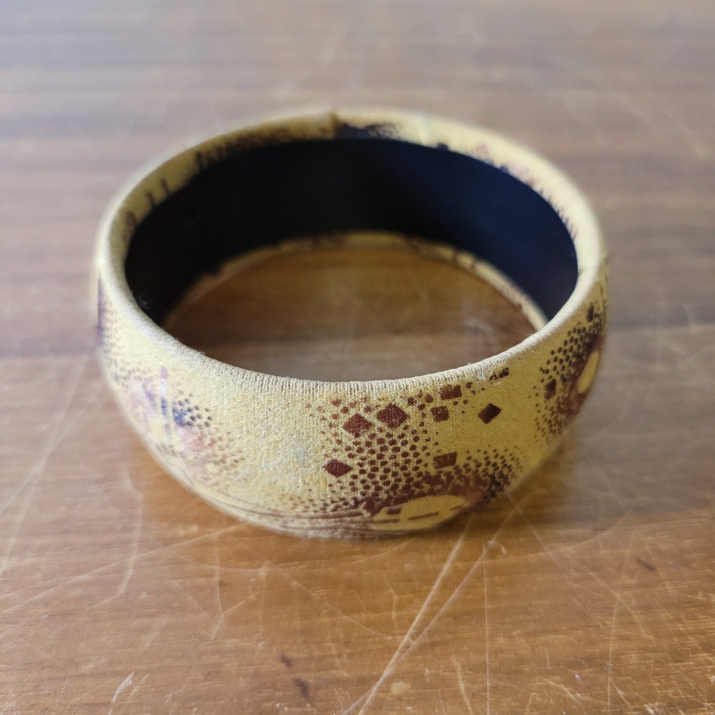 Vintage Memphis-style abstract fabric covered wide bangle