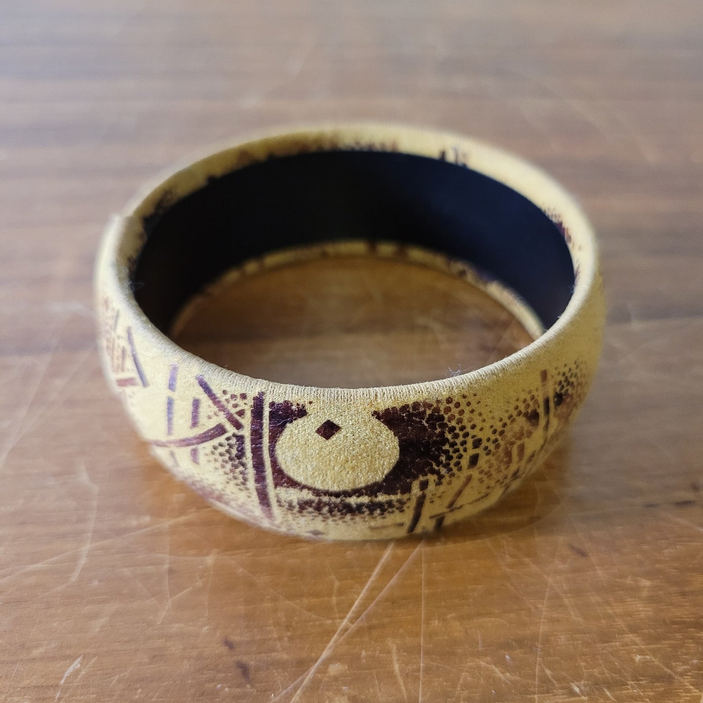 Vintage Memphis-style abstract fabric covered wide bangle