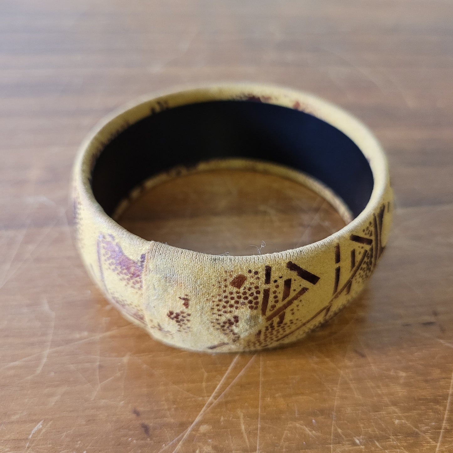 Vintage Memphis-style abstract fabric covered wide bangle