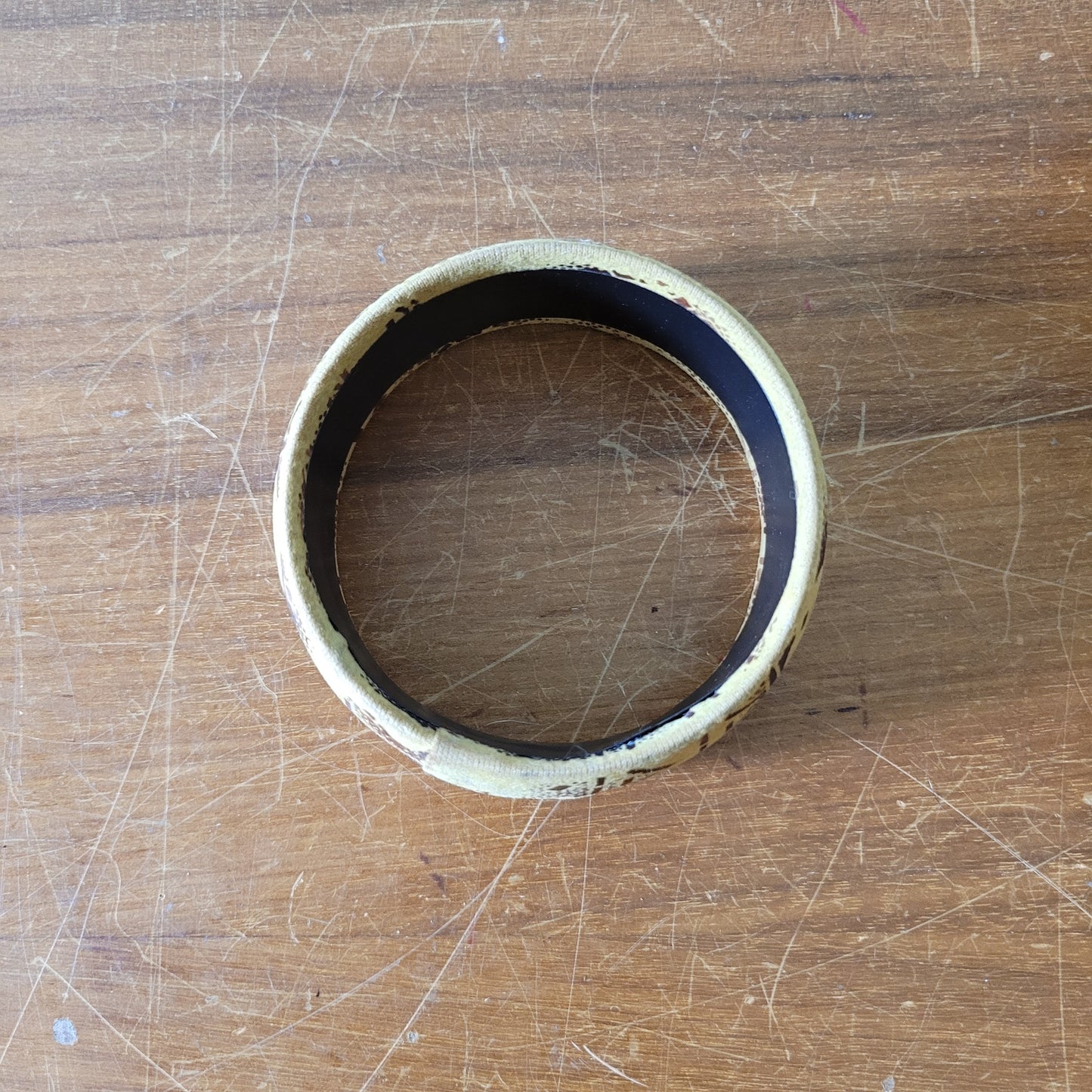Vintage Memphis-style abstract fabric covered wide bangle
