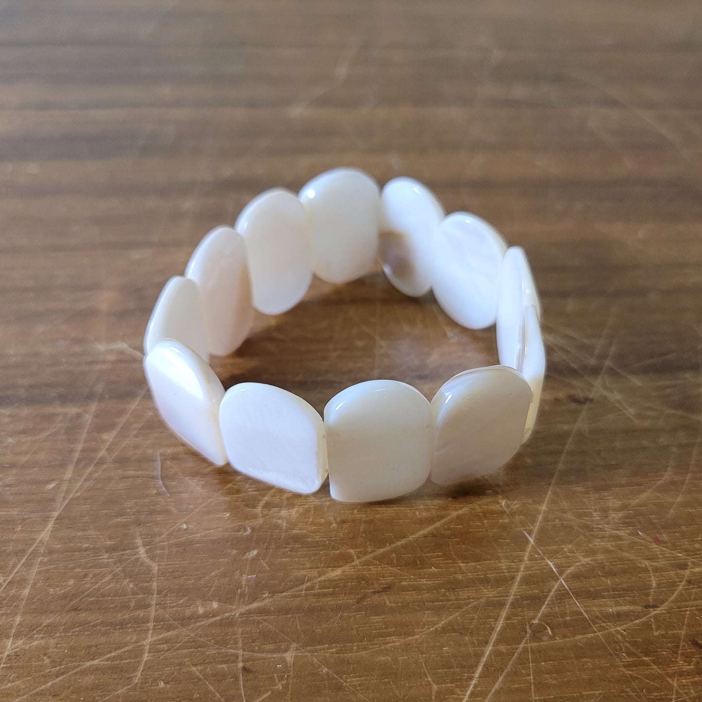 Vintage mother of pearl shell panel stretch bracelet