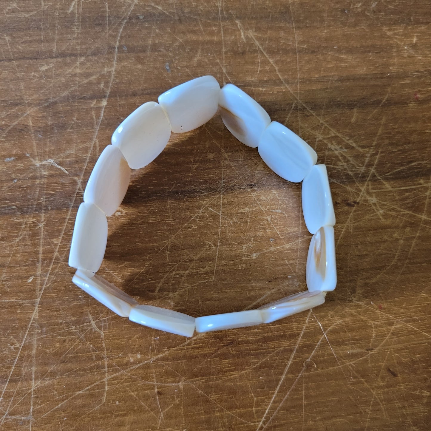 Vintage mother of pearl shell panel stretch bracelet