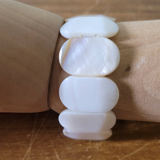 Vintage mother of pearl shell panel stretch bracelet