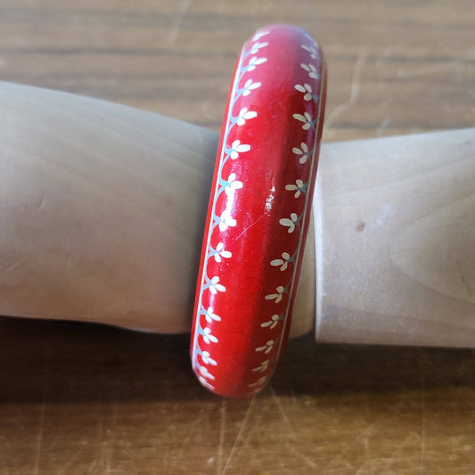 Vintage hand-painted red floral patterned wooden bangle