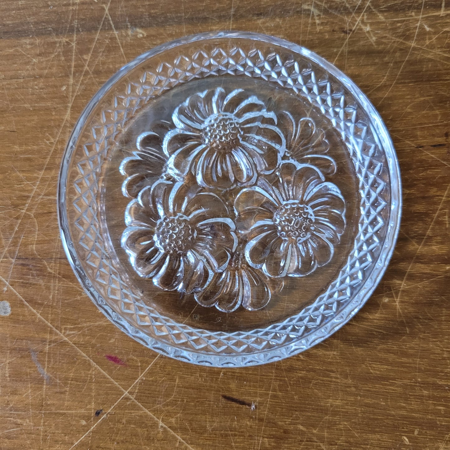 Set of six 1970s/80s Cristal D'Arques lead crystal flower design glass coasters