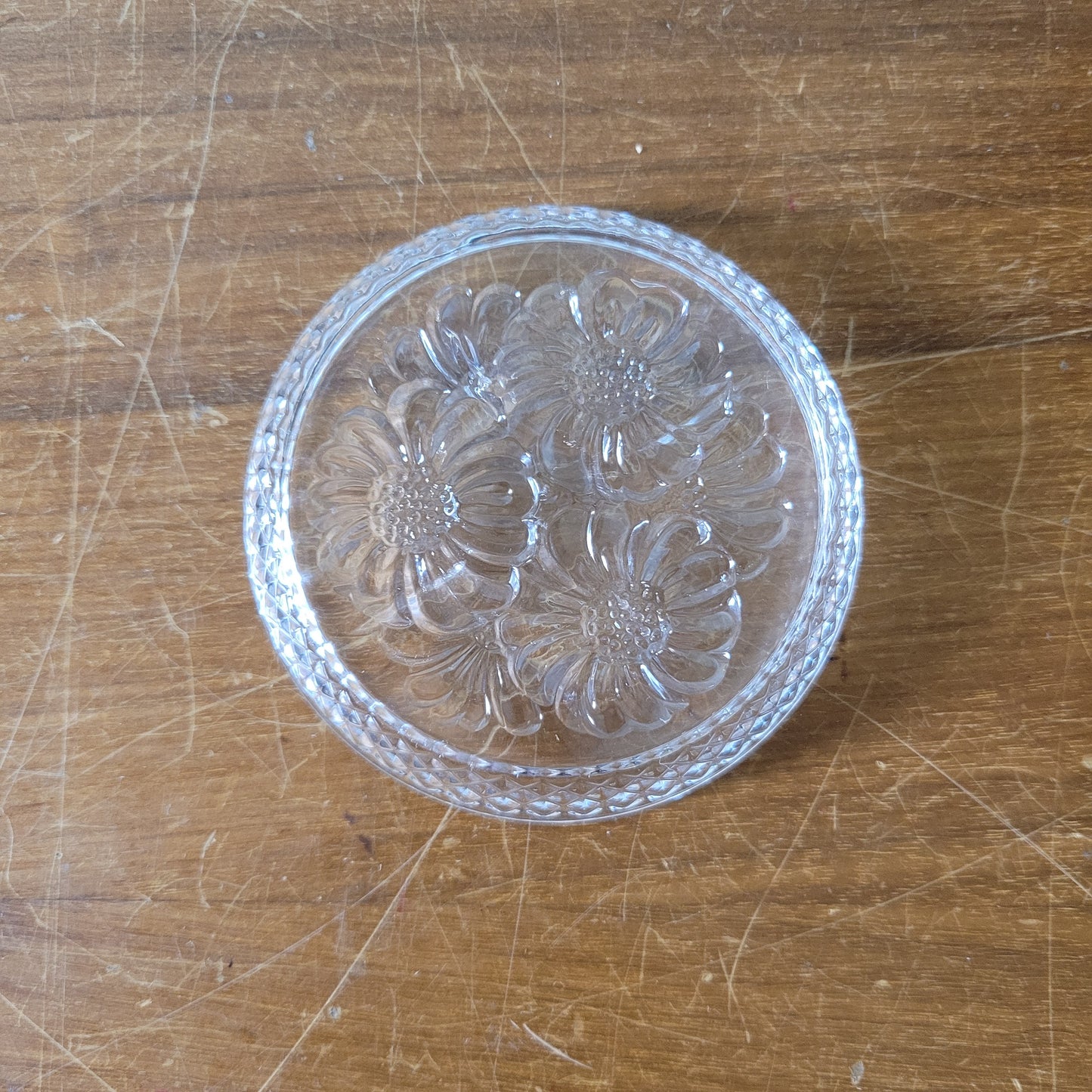 Set of six 1970s/80s Cristal D'Arques lead crystal flower design glass coasters