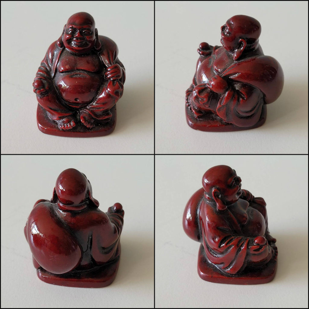 Set of six kitsch miniature resin lucky Buddha figurines