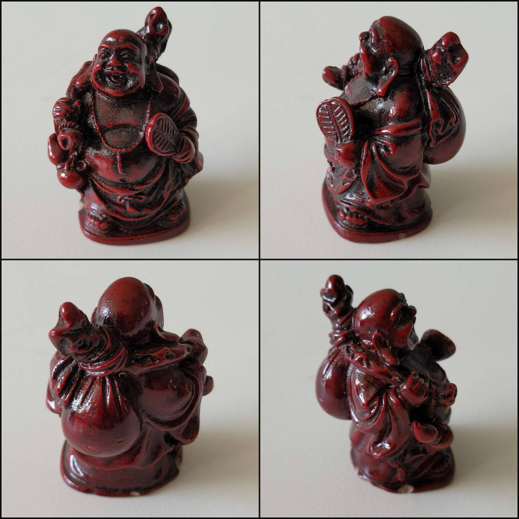 Set of six kitsch miniature resin lucky Buddha figurines