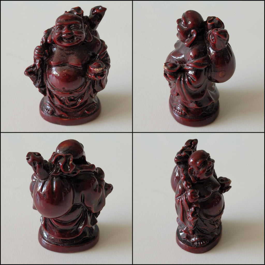 Set of six kitsch miniature resin lucky Buddha figurines