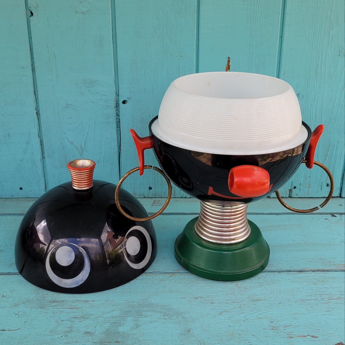 1970s novelty plastic & metal tribal head ice bucket