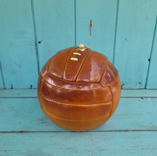 1960s leather-look football ice bucket with glass liner commemorating 1966 World Cup