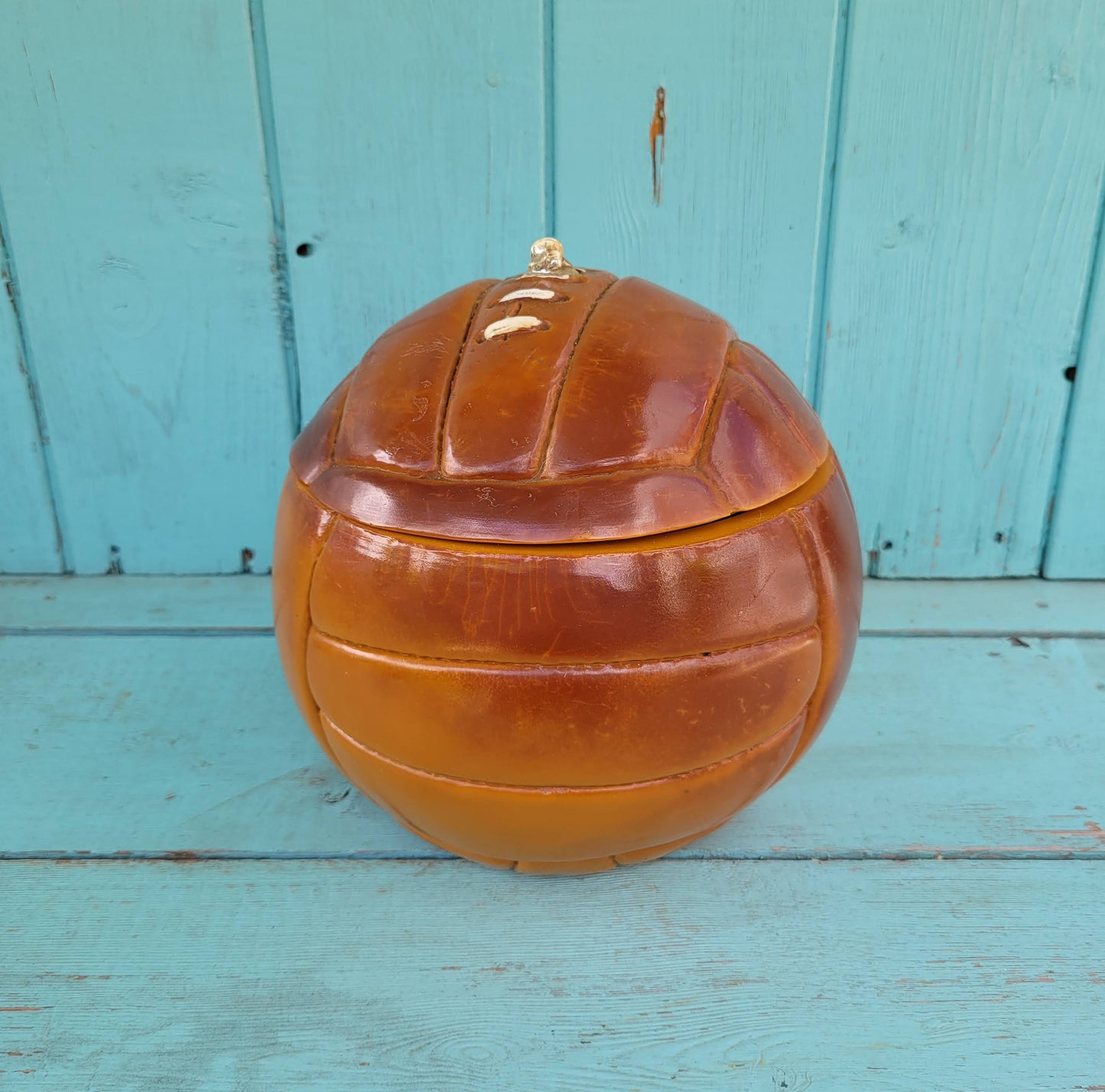 1960s leather-look football ice bucket with glass liner commemorating 1966 World Cup